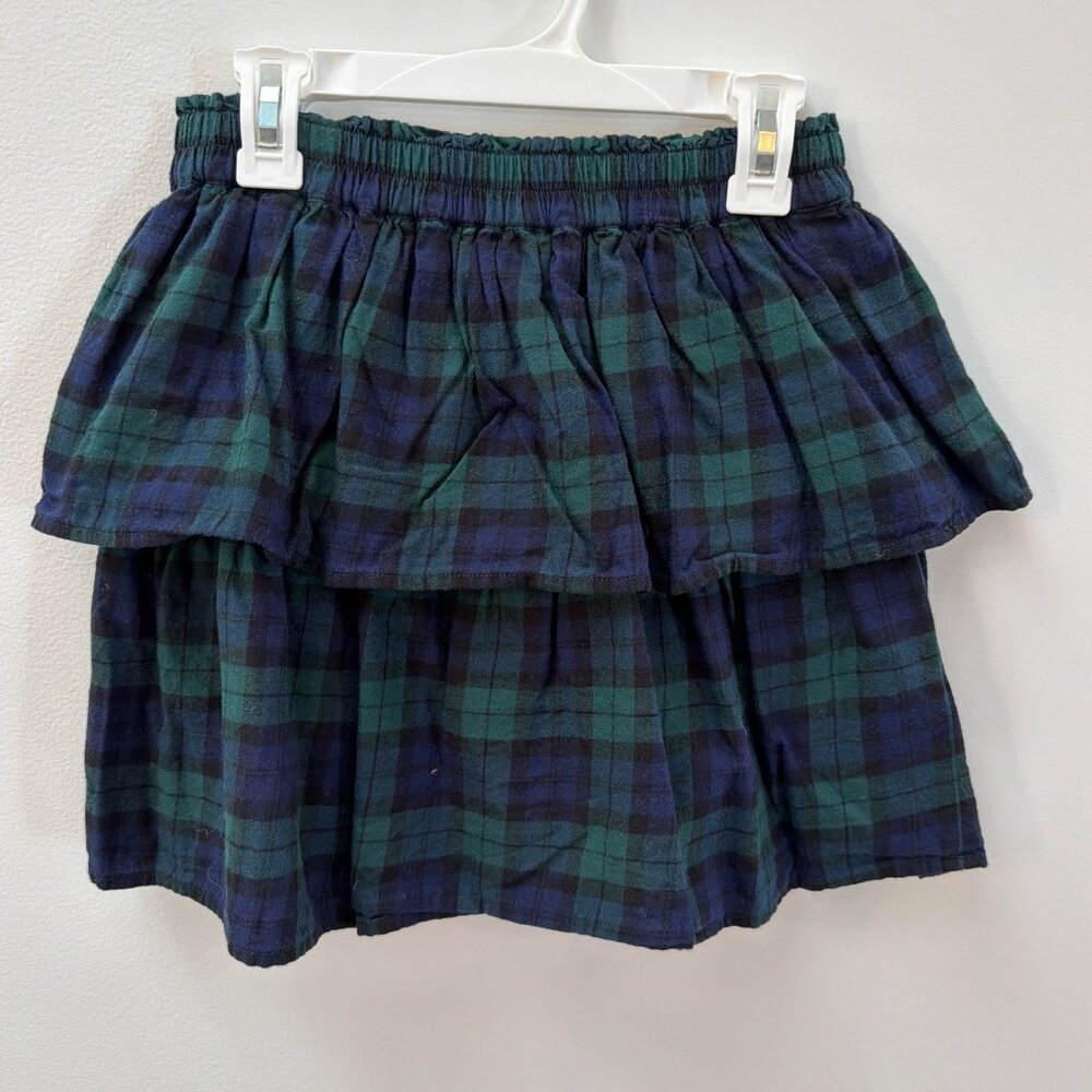 J. Crew Crewcuts Blackwatch Plaid Girls Green & Blue Elastic Waist Tiered Skirt